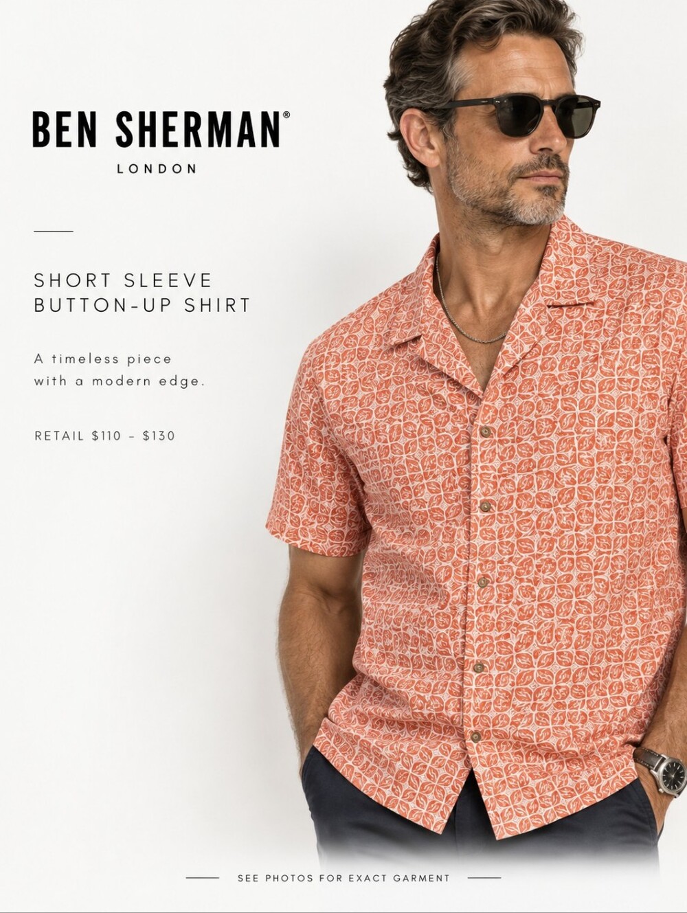 Ben Sherman Men's Cotton Geometric Shirt Size Medium Like NEW